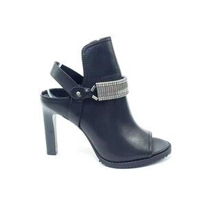 DKNY Bina Slingback Sandals Peep Toe Heels Black Leather Womens US 8.5